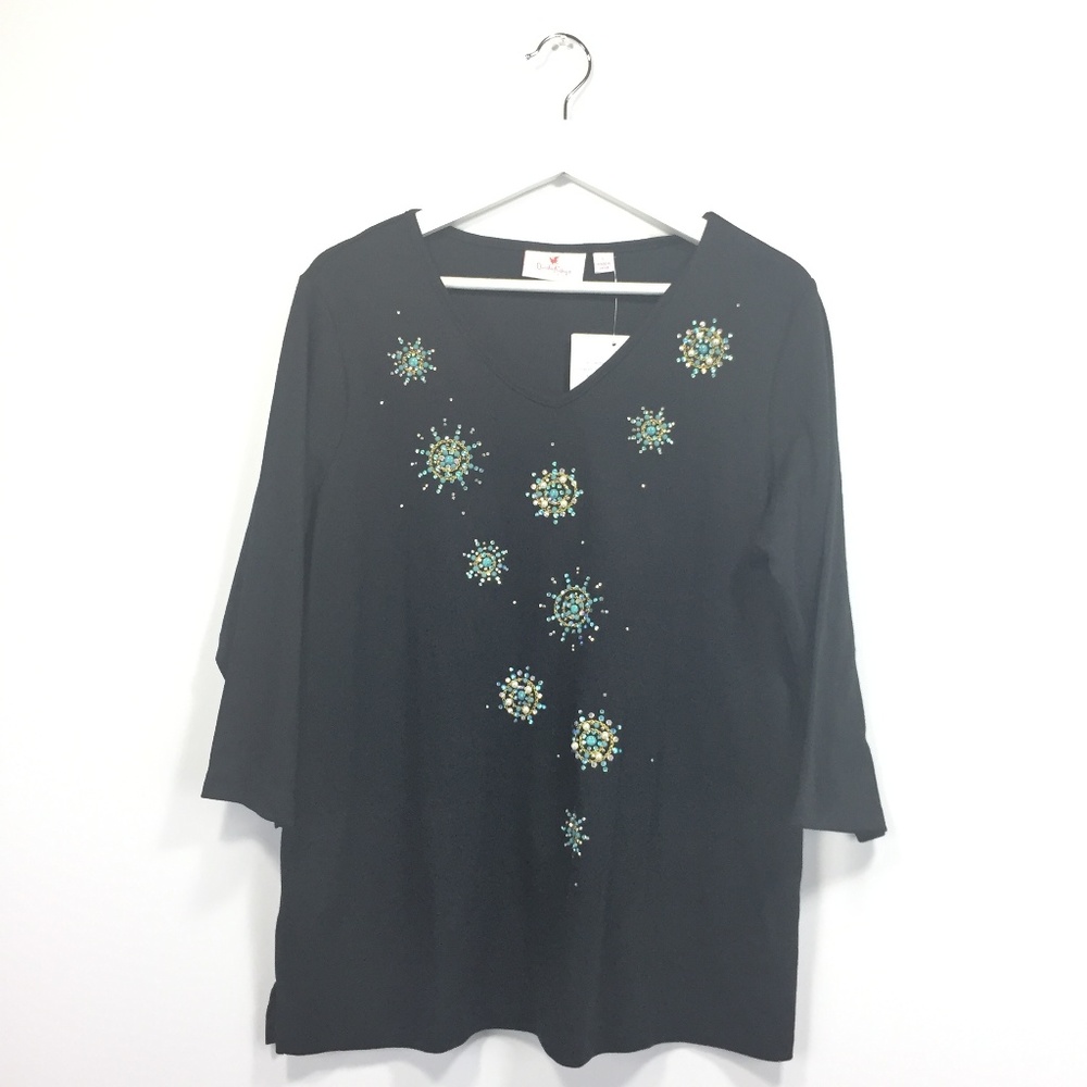 New Quacker Factory Large Shirt Black Beaded